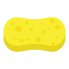 Yellow washing sponge icon. Cartoon flat style. Template of cleaning supplies. Tool for kitchen, domestic household, washing or bathing