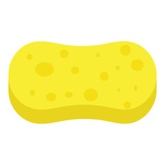 Yellow washing sponge icon. Cartoon flat style. Template of cleaning supplies. Tool for kitchen, domestic household, washing or bathing