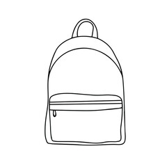 Doodle vector hand drawn backpack, rucksack, school bag. Back to school supplies, camping, tourism, education, elementary school. Design element isolated for typography and digital use.