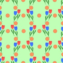 Summer pattern with colorful flower on green