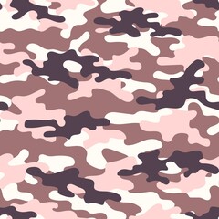 Camouflage texture pink seamless pattern. Abstract modern military camo background for fabric and fashion textile print. Vector illustration.
