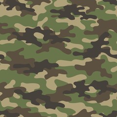 Fototapeta premium Camouflage texture seamless pattern. Abstract modern green military camo background for fabric and fashion textile print. Vector illustration.