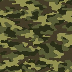 Fototapeta premium Camouflage texture seamless pattern green. Abstract modern military camo background for fabric and fashion textile print. Vector illustration.
