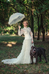 Girl in an old dress with ruffles