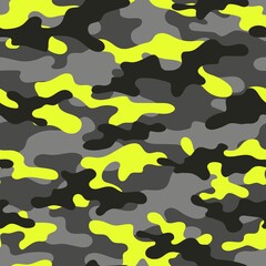 Military yellow vector camouflage hunting background seamless print. EPS