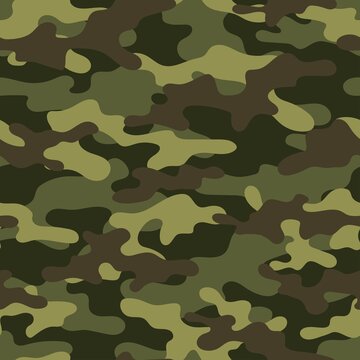 Military vector camouflage green hunting background seamless print. EPS