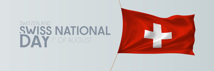 Switzerland national day vector banner, greeting card.