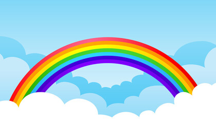 Sky with clouds and rainbow. Vector illustration