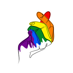 Pride Month celebrated in the month of June. Lesbian, Gay, Bisexual, Transgender and Queer (LGBTQ). Vector rainbow LGBT fingers mini heart Design for sticker, card, poster, tattoo, t-shirt, or logo.