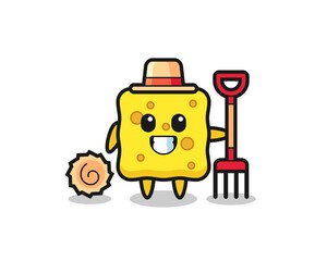 Mascot character of sponge as a farmer