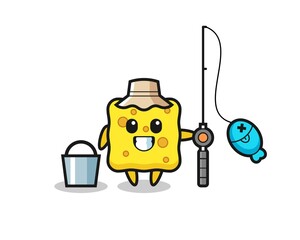 Mascot character of sponge as a fisherman