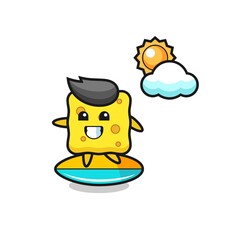 Illustration of sponge cartoon do surfing on the beach