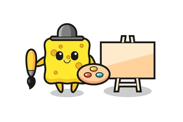 Naklejka premium Illustration of sponge mascot as a painter