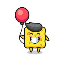 sponge mascot illustration is playing balloon