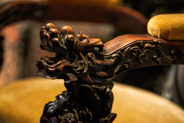 Close-up of carved mahogany furniture and details in Lingnan style, Guangdong, China