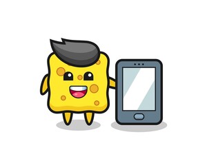 sponge illustration cartoon holding a smartphone