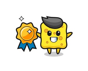 sponge mascot illustration holding a golden badge
