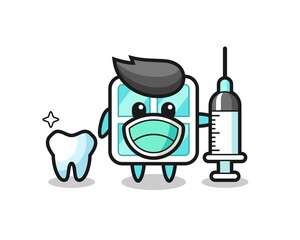 Mascot character of window as a dentist