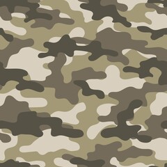 Camouflage brown seamless pattern. Trendy style camo, repeat print. Vector illustration. Khaki texture, military army hunting