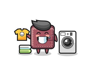 Mascot cartoon of leather wallet with washing machine