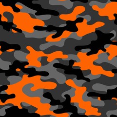 Camouflage seamless pattern. Trendy style camo, repeat print. Vector illustration. Khaki texture, military army orange hunting