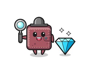 Illustration of leather wallet character with a diamond