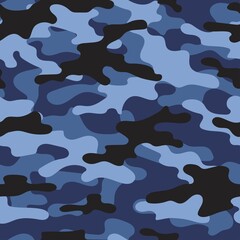 Blue Military camouflage texture khaki print background - Vector illustration