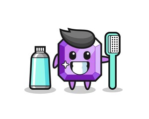 Mascot Illustration of purple gemstone with a toothbrush