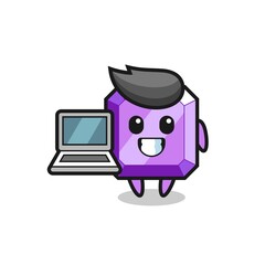 Mascot Illustration of purple gemstone with a laptop