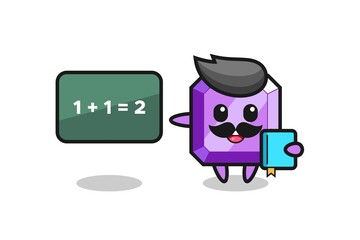 Illustration of purple gemstone character as a teacher
