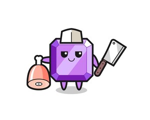 Illustration of purple gemstone character as a butcher