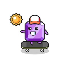 purple gemstone character illustration ride a skateboard