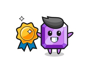 purple gemstone mascot illustration holding a golden badge