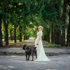 Girl in an old dress with ruffles