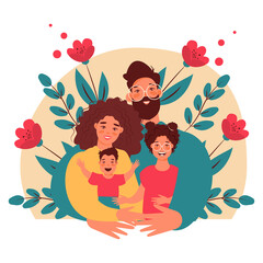 Happy family with kids -family health and wellness -modern flat vector concept digital illustration of a happy family of parents and children. Happy family day

