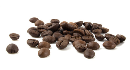 Arabica coffee beans isolated on white background.