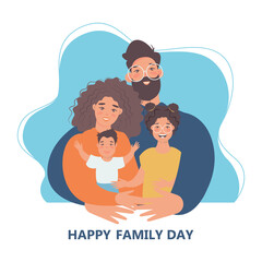 Happy family with kids -family health and wellness -modern flat vector concept digital illustration of a happy family of parents and children. Happy family day

