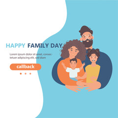 Happy family with kids -family health and wellness -modern flat vector concept digital illustration of a happy family of parents and children. Happy family day