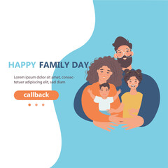 Happy family with kids -family health and wellness -modern flat vector concept digital illustration of a happy family of parents and children. Happy family day

