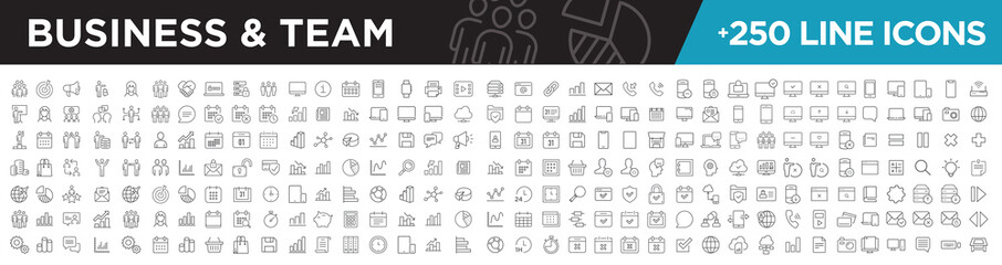 Business & team icons line	
