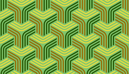 Seamless 3D pattern. Optical illusions. Op Art. Template for fabric or wrapping. Modern textile. Geometric ornament. Stylish background. Wallpapers. Pastel colors. Luxury 3D Tiles.