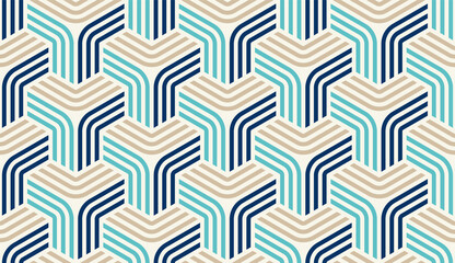 Seamless 3D pattern. Optical illusions. Op Art. Template for fabric or wrapping. Modern textile. Geometric ornament. Stylish background. Wallpapers. Pastel colors. Luxury 3D Tiles.