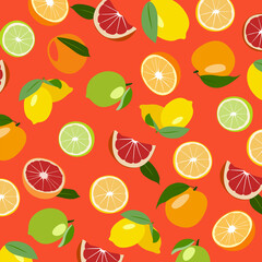 Vector set of citrus fruits. Lime, orange, grapefruit, tangerine, juice, yellow background, fruit, farm, market, shop