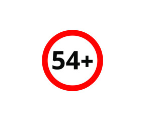 54+ restriction flat sign isolated on white background. 54 plus Age limit symbols