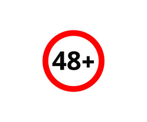 48+ restriction flat sign isolated on white background. 48 plus Age limit symbols