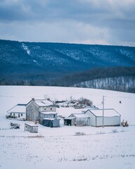 View of a snowy farm in the mountains, Perry County, Pennsylvania