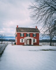 A red house in the snow, Gettysburg, Pennsylvania