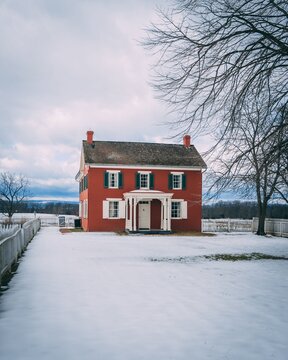 A Red House In The Snow, Gettysburg, Pennsylvania