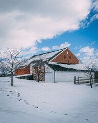 Barn on a farm in the snow, Gettysburg, Pennsylvania - obrazy, fototapety, plakaty