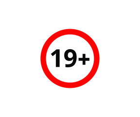 19+ restriction flat sign isolated on white background. 19 plus Age limit symbols